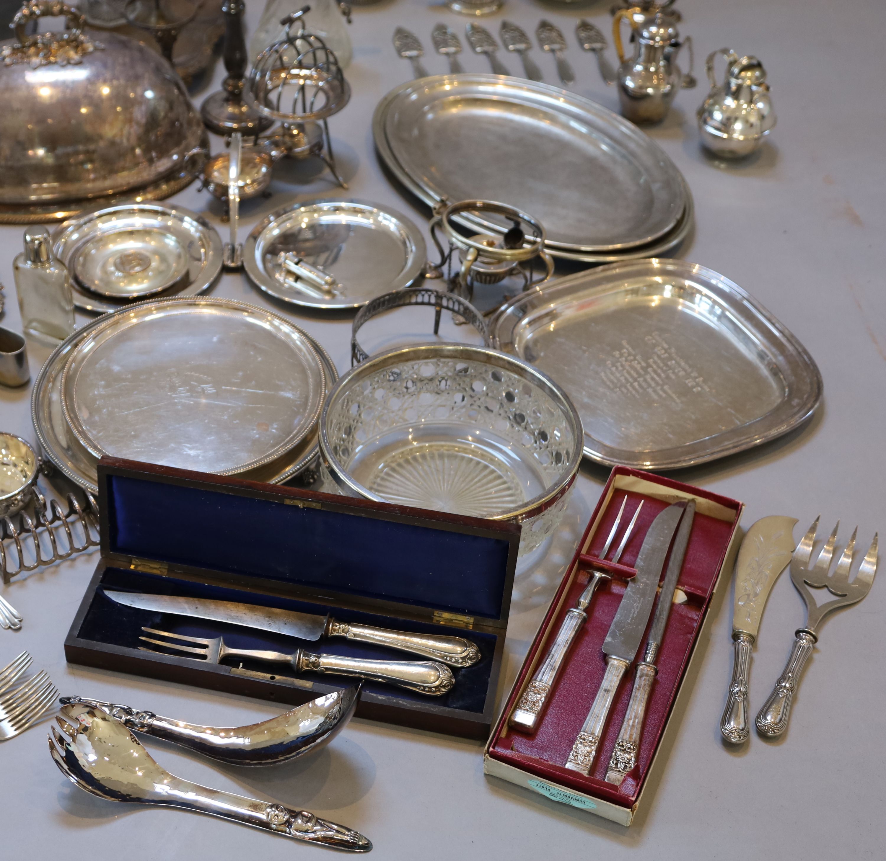 A collection of assorted plated wares,